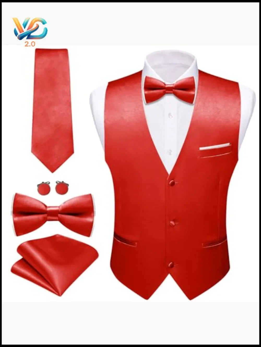 Men's Formal Satin Vest Set with Tie Bowtie Cufflinks 5PCS